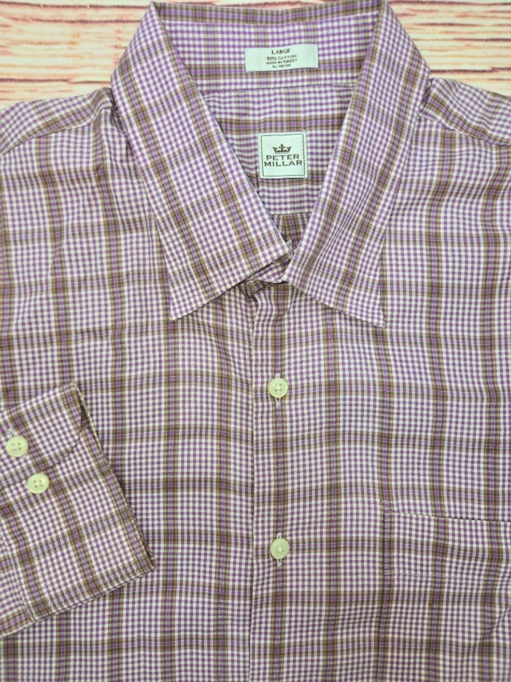 Peter Millar Purple Plaid Dress Shirt Large